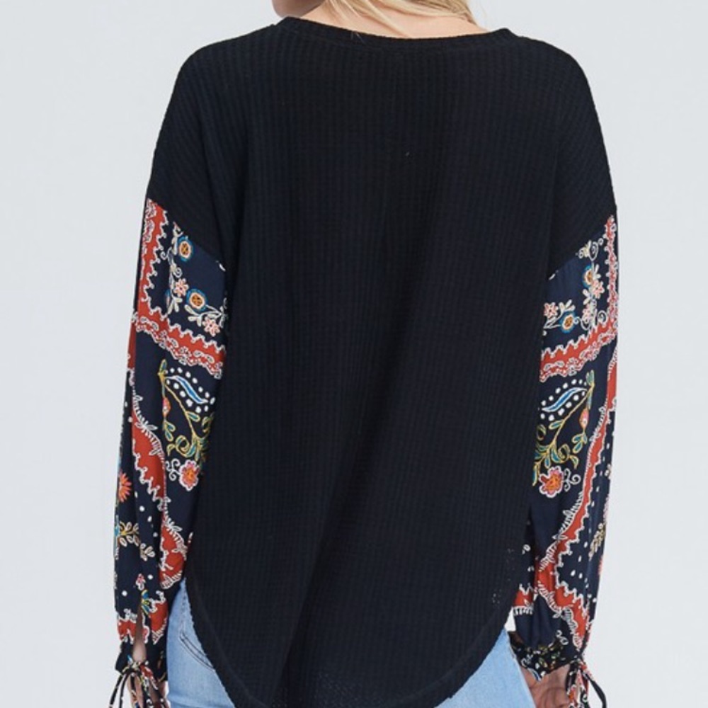 2 Larges Left! Waffle Knit Shirt With Patchwork - Picture 2 of 2